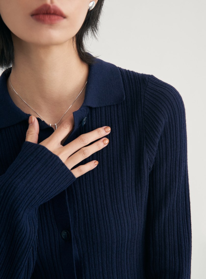 舒適坑條針織長袖上衣